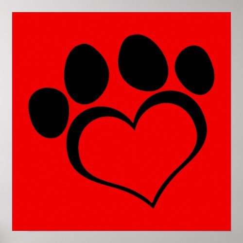 Red and Black Heart Paw Poster