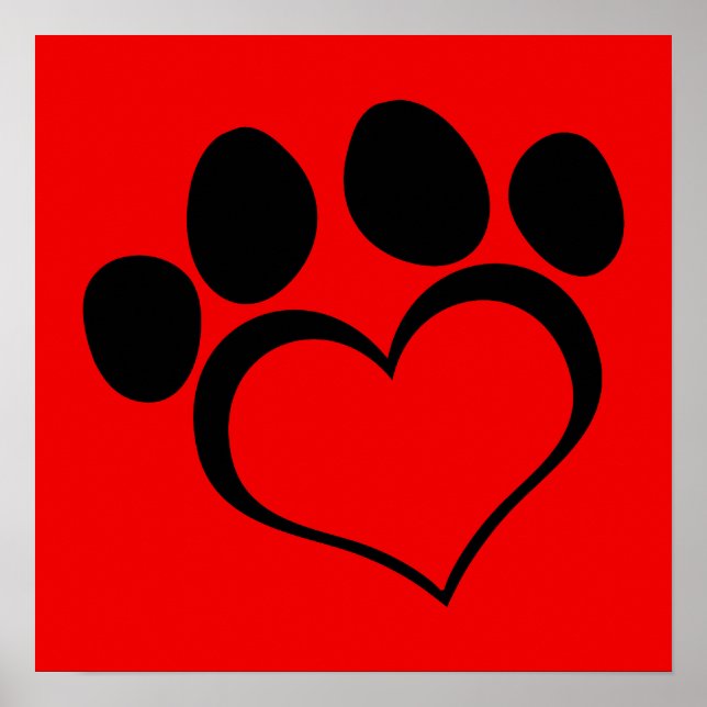 Red and Black Heart Paw Poster (Front)
