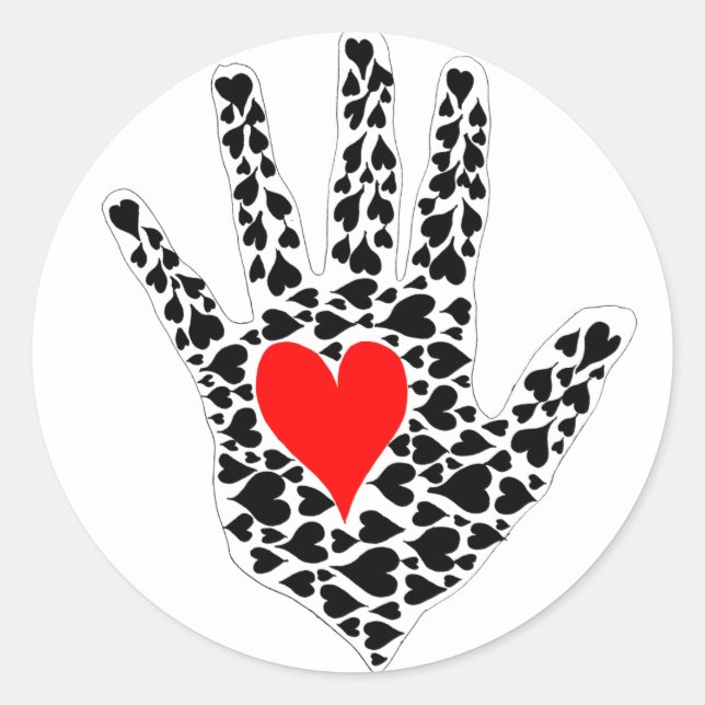 Red and black hearts hand outline classic round sticker (Front)