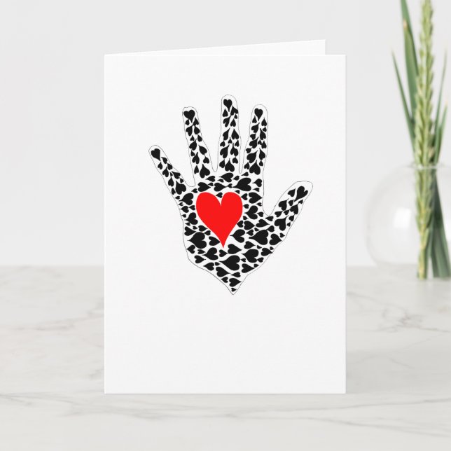 Red and black hearts hand outline holiday card (Front)
