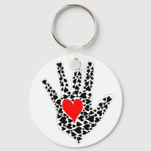 Red and black hearts hand outline keychain