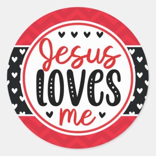 Red and Black Hearts Jesus Loves Me Religious Classic Round Sticker