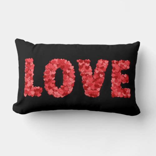 Red and Black Hearts LOVE Valentines Day Lumbar Pillow