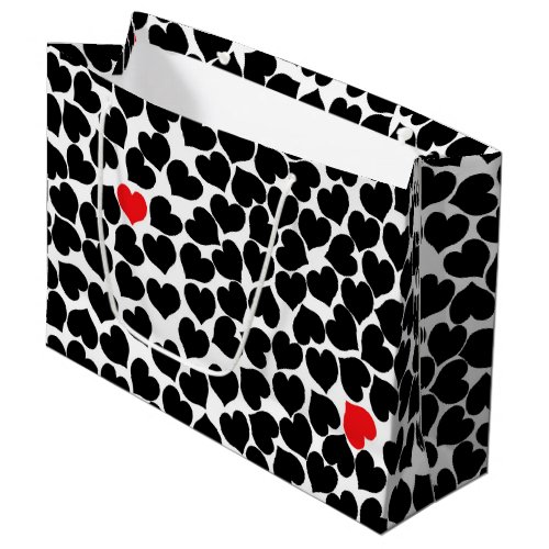 Red and Black Hearts on White Large Gift Bag