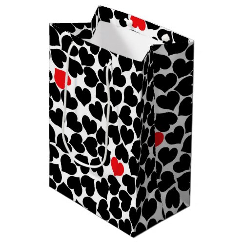 Red and Black Hearts on White Medium Gift Bag