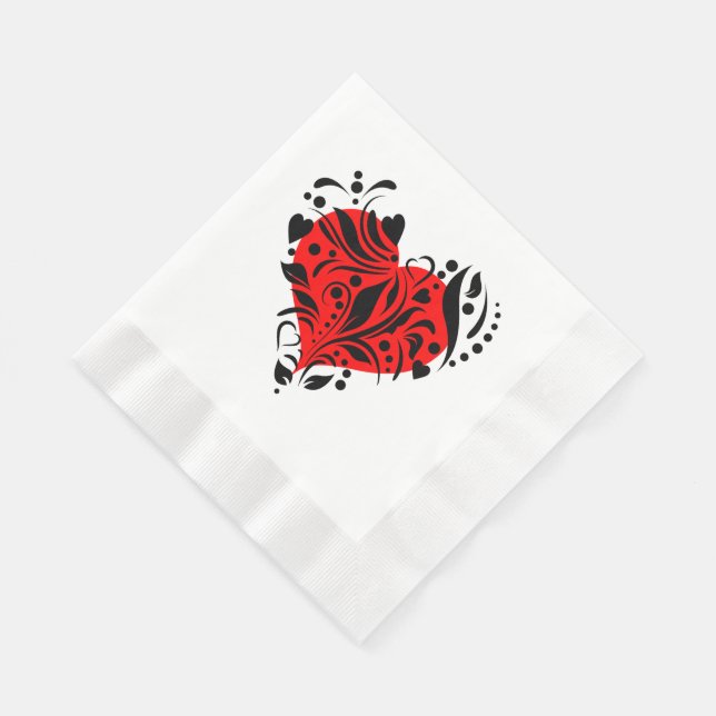 Red And Black Hearts Paper Dinner Napkins (Corner)
