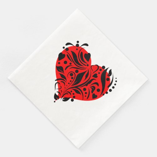 Red And Black Hearts Paper Dinner Napkins