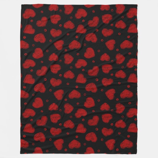Red and Black Hearts pattern Fleece Blanket (Front)