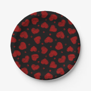 Red and Black Hearts pattern Paper Plates