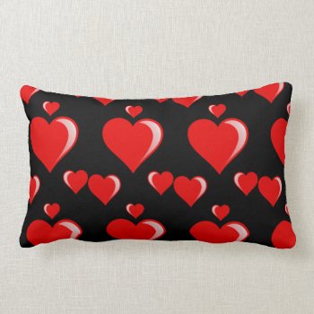 Red And Black Hearts Valentine's Day Pattern Lumbar Pillow by PrettyPatternsGifts at Zazzle