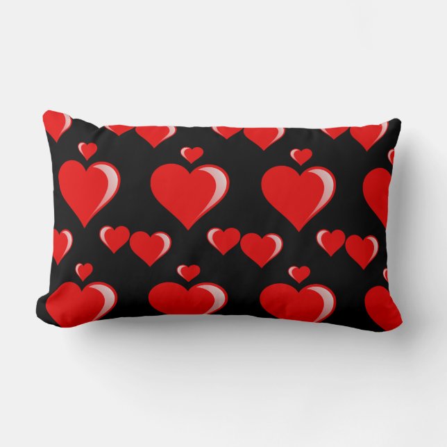 Red and Black Hearts Valentine's Day Pattern Lumbar Pillow (Front)