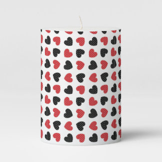 Red and Black Hearts with White Polkadots Pillar Candle