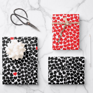 Red and Black Hearts Wrapping Paper Sheets