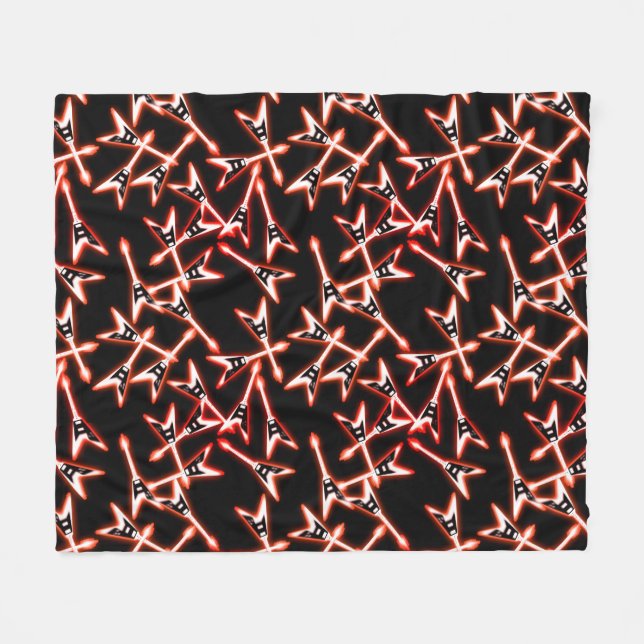 Red and Black Heavy Metal Electric Guitar Pattern Fleece Blanket (Front (Horizontal))