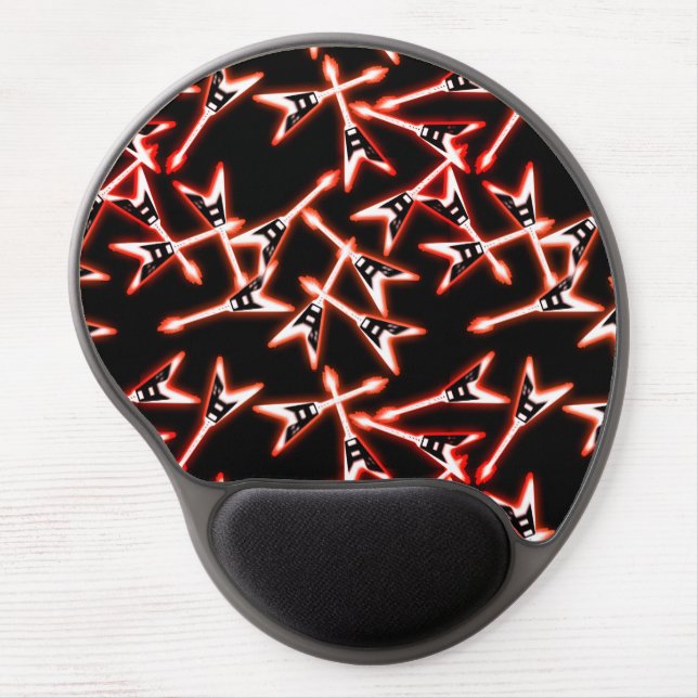 Red and Black Heavy Metal Electric Guitar Pattern Gel Mouse Pad (Front)