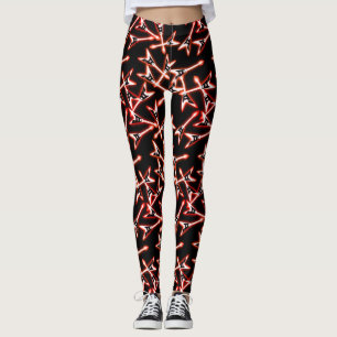 Red and Black Heavy Metal Electric Guitar Pattern Leggings