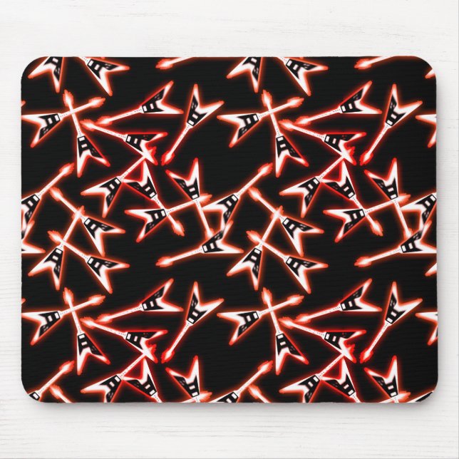Red and Black Heavy Metal Electric Guitar Pattern Mouse Pad (Front)
