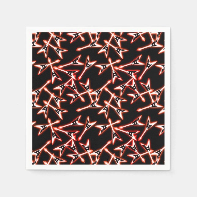 Red and Black Heavy Metal Electric Guitar Pattern Napkins (Front)