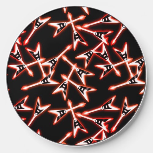 Red and Black Heavy Metal Electric Guitar Pattern Wireless Charger