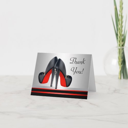 Red and Black High Heel Shoes Thank You Cards