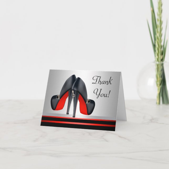 Red and Black High Heel Shoes Thank You Cards (Front)