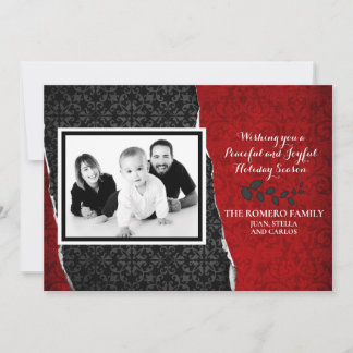 Red and Black Holiday Photo Greeting Card