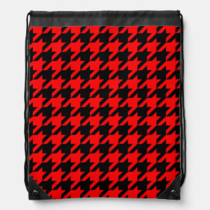 Red and Black Houndstooth Check Drawstring Bag