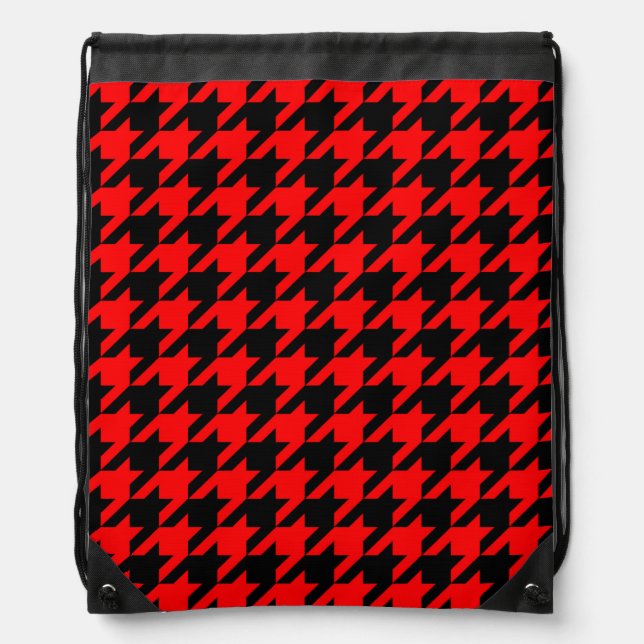 Red and Black Houndstooth Check Drawstring Bag (Front)