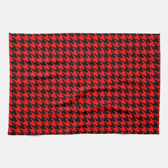 Red and Black Houndstooth Check Kitchen Towel (Horizontal)