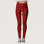 Red and Black Houndstooth Check Leggings<br><div class="desc">Red and Black Houndstooth classic plaid check seamless repeat Pattern Design Background Print</div>