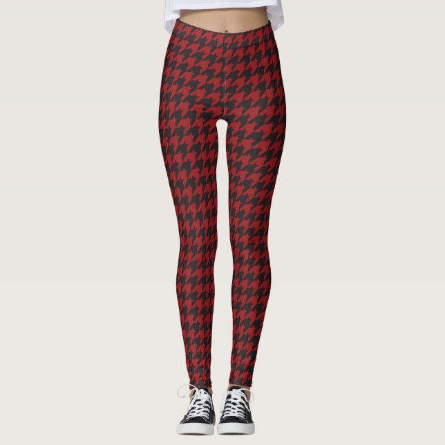 Red and Black Houndstooth Pattern Leggings (Front)