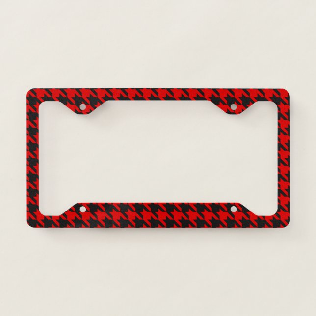 Red And Black Houndstooth Pattern License Plate Frame (Front)