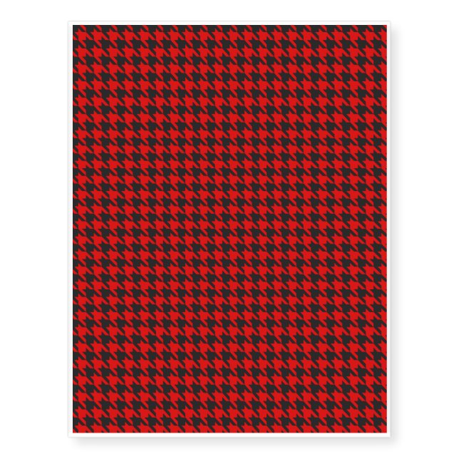 Red And Black Houndstooth Pattern Temporary Tattoos (Front)