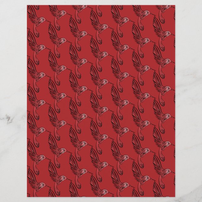 Red and black Hummingbirds II Scrapbook Paper (Front)