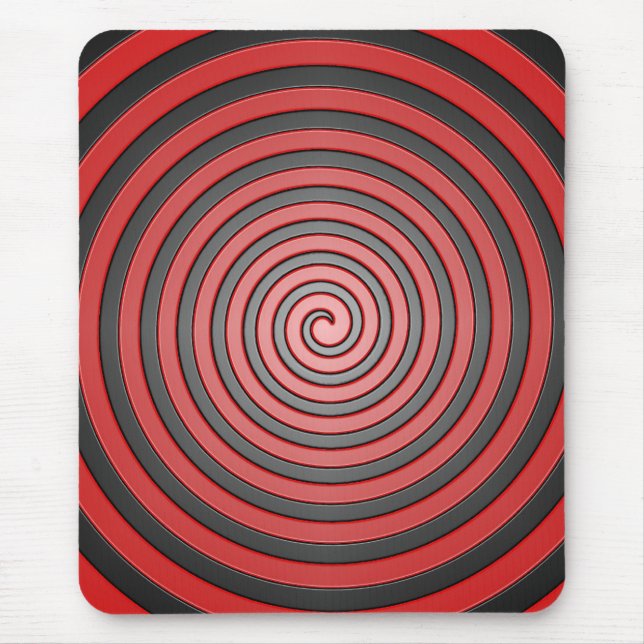 Red and Black Hypnotic Spiral Mouse Pad (Front)