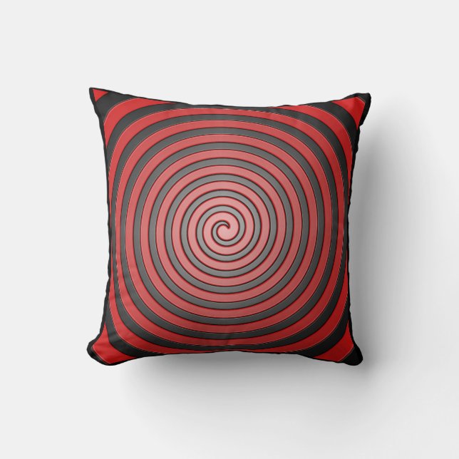 Red and Black Hypnotic Spiral Pillow (Front)