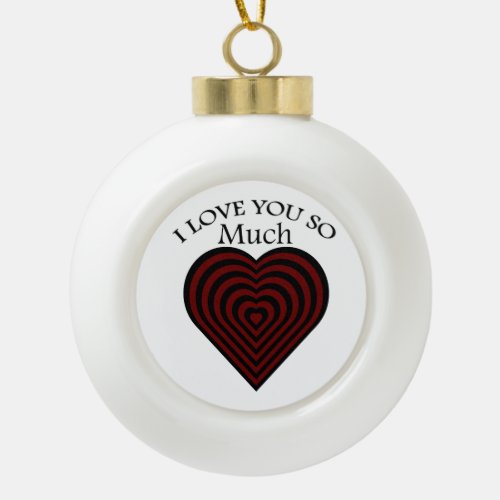 Red and black I love strips heart Ceramic Ball Christmas Ornament