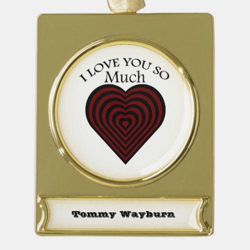 Red and black I love strips heart Gold Plated Banner Ornament