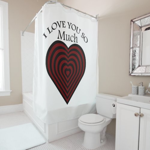 Red and black I love strips heart Shower Curtain