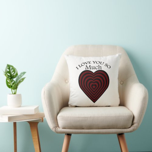 Red and black I love strips heart Throw Pillow