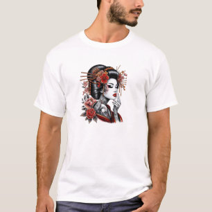 Red and Black Japanese Geisha Tattoo – Elegant Tra T-Shirt
