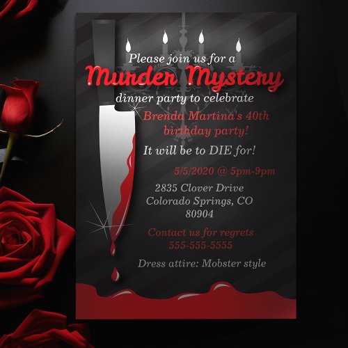 Red and Black Knife Murder Mystery Dinner Invitation