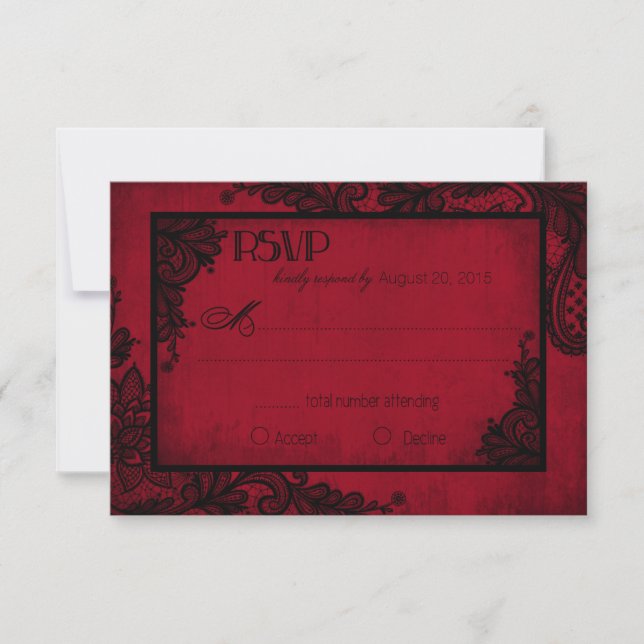 Red and Black Lace Gothic RSVP Card (Front)