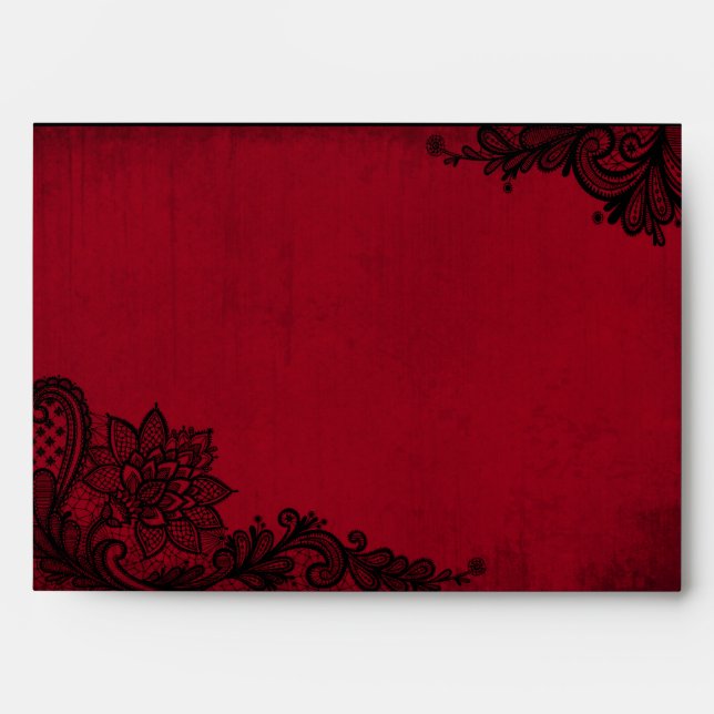 Red and Black Lace Gothic Wedding Envelopes (Front)