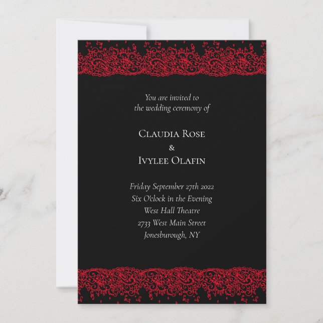 Red and Black Lace Gothic Wedding Invitation (Front)