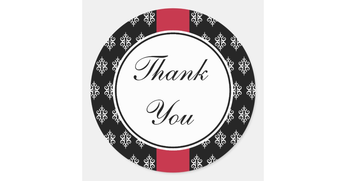 Red and Black Lace Thank You Stickers | Zazzle