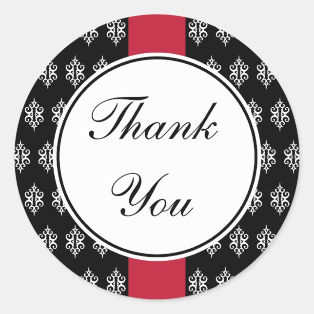 Red and Black Lace Thank You Stickers (Front)