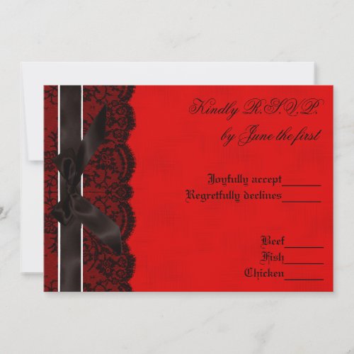 Red and Black Lace Vintage Wedding RSVP Custom Invite