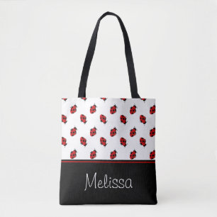 Red and Black Lady Bugs Personalized Tote Bag
