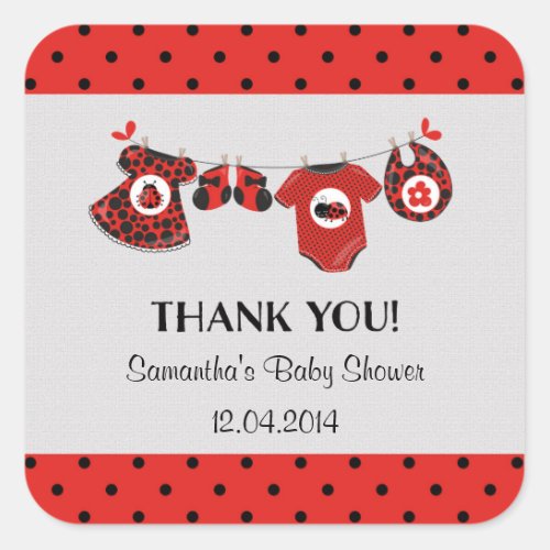Red and Black Ladybug Baby Shower Square Sticker
